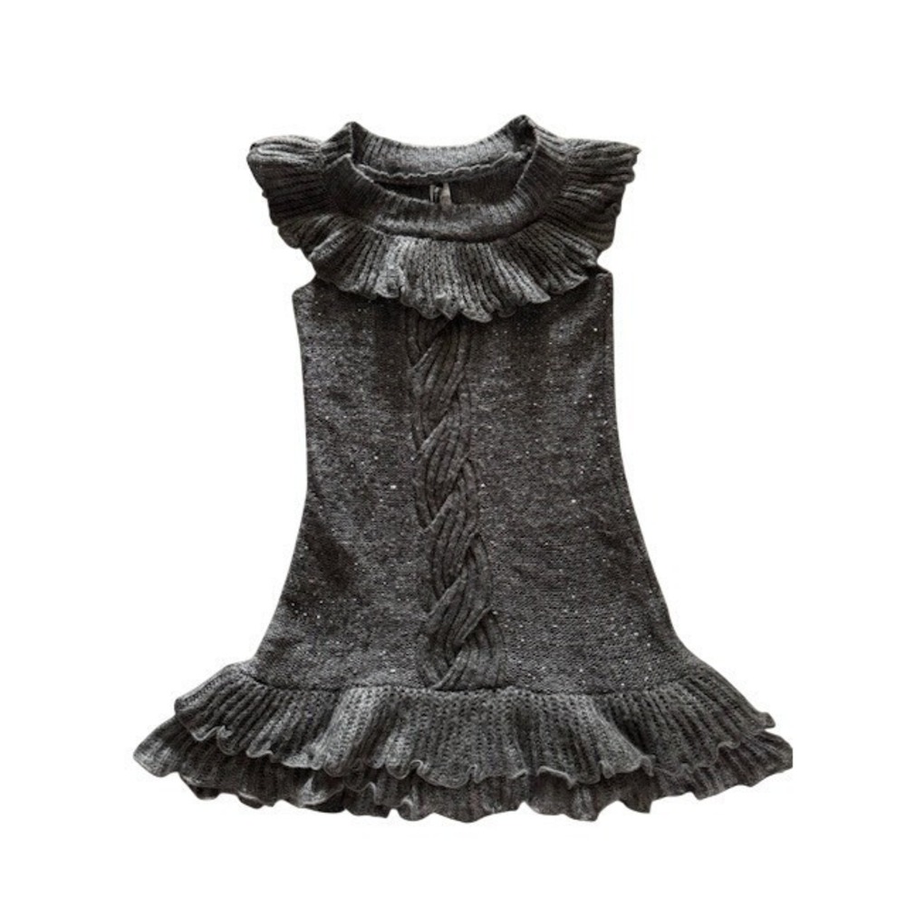 By Deep Los Angeles Gray Wool Blend Sequin Cable Knit Ruffle Mini Dress S/M
